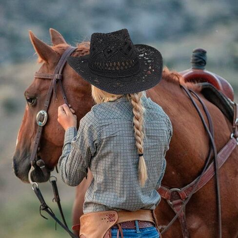 Wide Brim Straw Hat Men & Women's Summer Cowboy Cowgirl Straw Hat Shapeable Hollow Out Woven Roll Up Beach Sun Hat in Kuwait