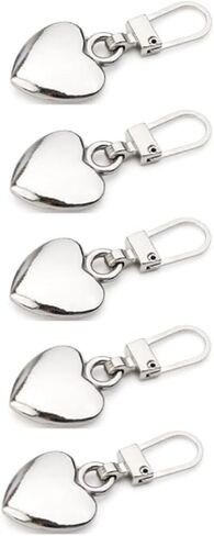 5Pcs Silver Heart Shape Zipper Pull Detachable Cute Creative Zippers Replacement Repair Kits for Coats Jackets Pants Luggage Sewing Notions and Supplies in Saudi Arabia