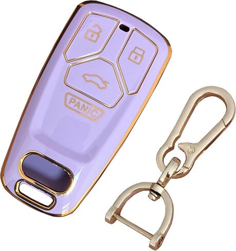 حافظة مفاتيح السيارة من مادة TPU لغطاء مفتاح Audi Key Fob مناسب لـ 4 أزرار Audi 2017-up A4 A5 Q7 TT Smart Key Fob Shell (أرجواني) in Saudi Arabia