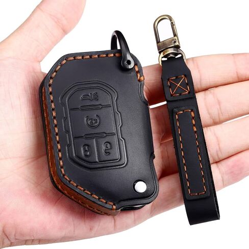 EASYANT Genuine Leather Car Key Fob Cover Compatible with Jeep 2018-2024 Gladiator Wrangler Sahara Rubicon 4 Buttons Black in Saudi Arabia