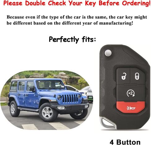 EASYANT Genuine Leather Car Key Fob Cover Compatible with Jeep 2018-2024 Gladiator Wrangler Sahara Rubicon 4 Buttons Black in Saudi Arabia