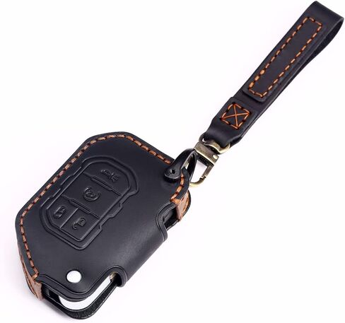 EASYANT Genuine Leather Car Key Fob Cover Compatible with Jeep 2018-2024 Gladiator Wrangler Sahara Rubicon 4 Buttons Black in Saudi Arabia