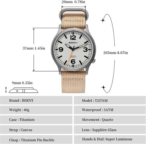 BERNY Titanium Watch for Men Japanese Sweep Second Quartz Movement VH31 5ATM Waterproof Analog Quartz Watch Super Luminous Sapphire Glass in Saudi Arabia