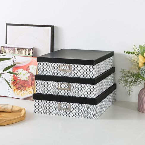 Soul & Lane Black and White Decorative Storage Boxes with Lids for Organizing - Set of 3, Modern Trellis Jumbo Scrapbook Storage Boxes, Document and Letter Boxes for Keepsakes, Memory Boxes in Kuwait