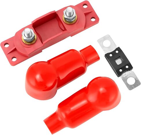 QWORK 250 Amp Fuse Holder Kit with 250 Amp Fuse & Cable Boot Covers – 5/16" Studs for Up to 2/0 Gauge Wire, Includes Convenient Mounting Holes – for Marine Automotive Battery Fuse Towing Safety in Saudi Arabia