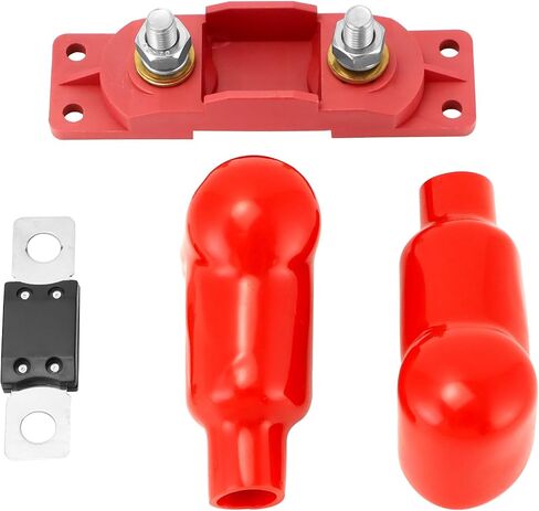QWORK 250 Amp Fuse Holder Kit with 250 Amp Fuse & Cable Boot Covers – 5/16" Studs for Up to 2/0 Gauge Wire, Includes Convenient Mounting Holes – for Marine Automotive Battery Fuse Towing Safety in Saudi Arabia