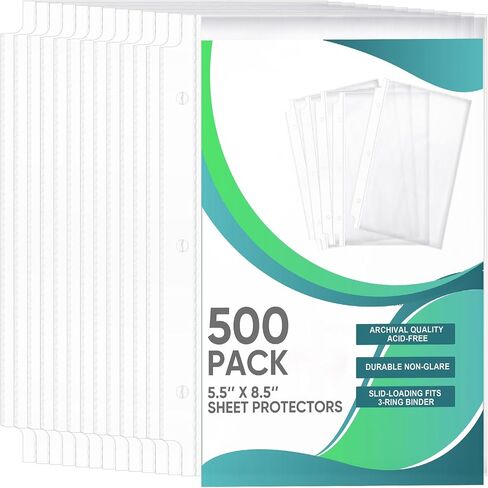 Ctosree 500 Pcs Sheet Protectors Bulk 5.5 x 8.5 Inch 3 Hole Clear Heavy Duty Page Protectors for 3 Ring Binder Plastic Sleeves for Binders in Saudi Arabia