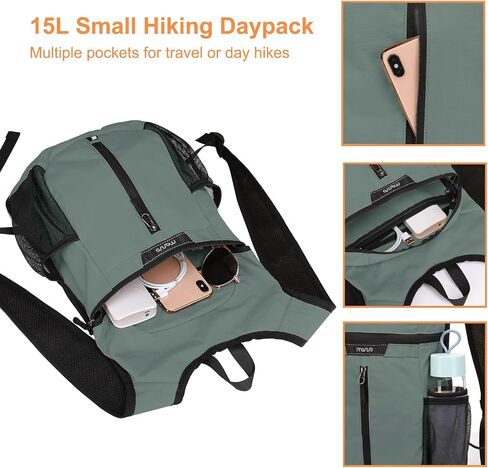 MOSISO 10L Lightweight Hiking Daypack Small Packable Hiking Backpack for Men Women, Casual Foldable Day Pack Shoulder Bag with Front Vertical Pocket for Travel Camping Outdoor, Black in Kuwait