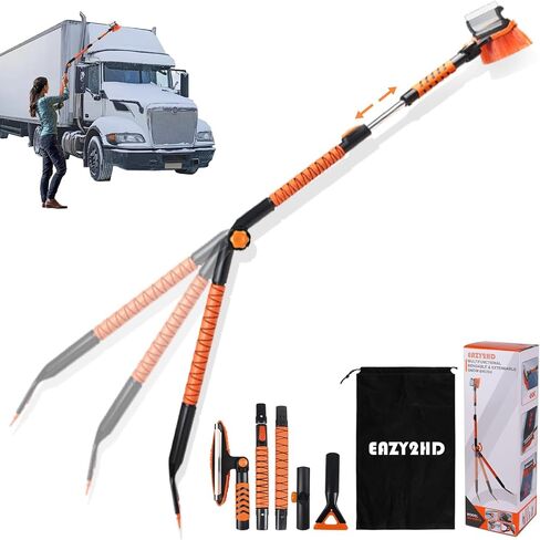 Eazy2hD 61.4" Bendable Snow Brush Ice Scrapers for Car Windshield with Squeegee & Foam Grip, Extendable Aluminum Handle, 180° Pivoting Snow Removal Tool Car Brush for Outdoor Car, Truck, SUV in Saudi Arabia