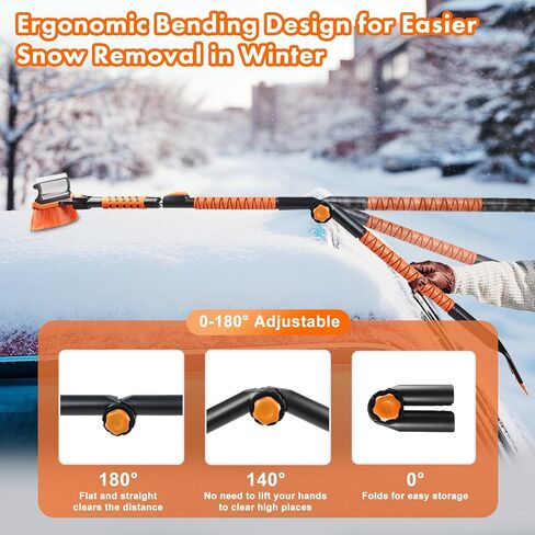 Eazy2hD 61.4" Bendable Snow Brush Ice Scrapers for Car Windshield with Squeegee & Foam Grip, Extendable Aluminum Handle, 180° Pivoting Snow Removal Tool Car Brush for Outdoor Car, Truck, SUV in Saudi Arabia