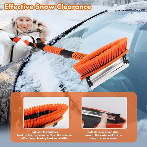 Eazy2hD 61.4" Bendable Snow Brush Ice Scrapers for Car Windshield with Squeegee & Foam Grip, Extendable Aluminum Handle, 180° Pivoting Snow Removal Tool Car Brush for Outdoor Car, Truck, SUV in Saudi Arabia