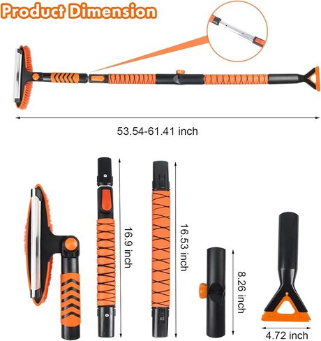 Eazy2hD 61.4" Bendable Snow Brush Ice Scrapers for Car Windshield with Squeegee & Foam Grip, Extendable Aluminum Handle, 180° Pivoting Snow Removal Tool Car Brush for Outdoor Car, Truck, SUV in Saudi Arabia