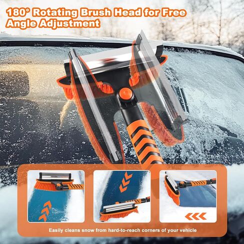Eazy2hD 61.4" Bendable Snow Brush Ice Scrapers for Car Windshield with Squeegee & Foam Grip, Extendable Aluminum Handle, 180° Pivoting Snow Removal Tool Car Brush for Outdoor Car, Truck, SUV in Saudi Arabia