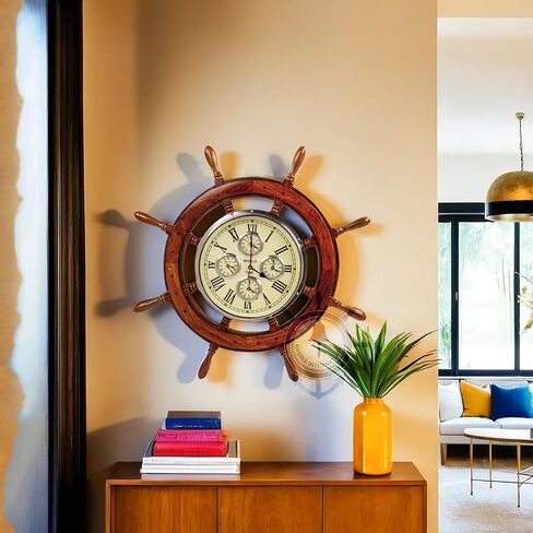 Nagina International 30" Premium Mahogany Crafted Large Nautical Ship's Wheel Times World Clock | Nautical Home Decor & Gifts (30 Inches, Rosewood) in Saudi Arabia
