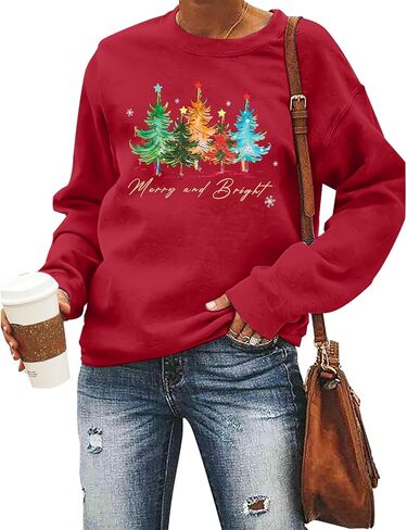MYHALF عيد الميلاد البلوز المرأة قميص عيد الميلاد: ثلج Crewneck سترة لطيف سانتا الجرافيك القمم مضحك شجرة عيد الميلاد وتتسابق in Saudi Arabia