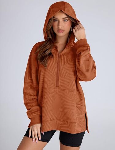 LOMON Womens Oversized Half Zip Hoodies Long Sleeve Textured Casual Sweatshirts Loose Fall Pullover Tops with Pockets in Kuwait