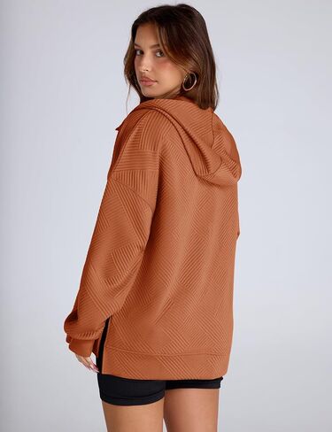 LOMON Womens Oversized Half Zip Hoodies Long Sleeve Textured Casual Sweatshirts Loose Fall Pullover Tops with Pockets in Kuwait