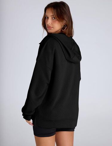 LOMON Womens Oversized Half Zip Hoodies Long Sleeve Textured Casual Sweatshirts Loose Fall Pullover Tops with Pockets in Kuwait