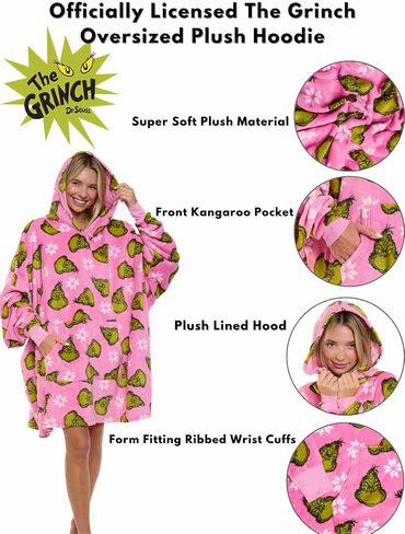 Grinch Stole Christmas Womens Oversized Plush Hoodie Wearable Blanket Dr Seuss in Saudi Arabia