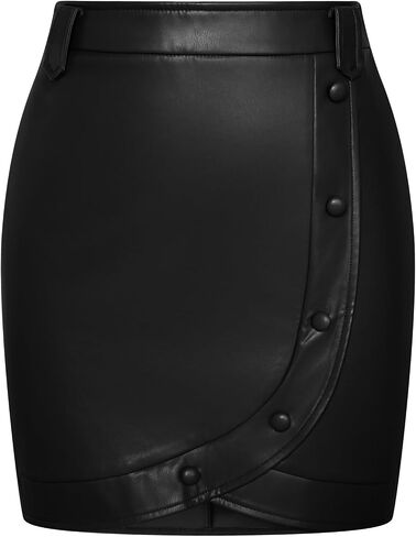 Belle Poque Women Faux Leather Skirt High Waisted Button Decro Wrap Mini Short Pencil Bodycon Skirts in Saudi Arabia