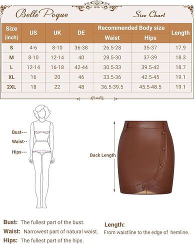 Belle Poque Women Faux Leather Skirt High Waisted Button Decro Wrap Mini Short Pencil Bodycon Skirts in Saudi Arabia