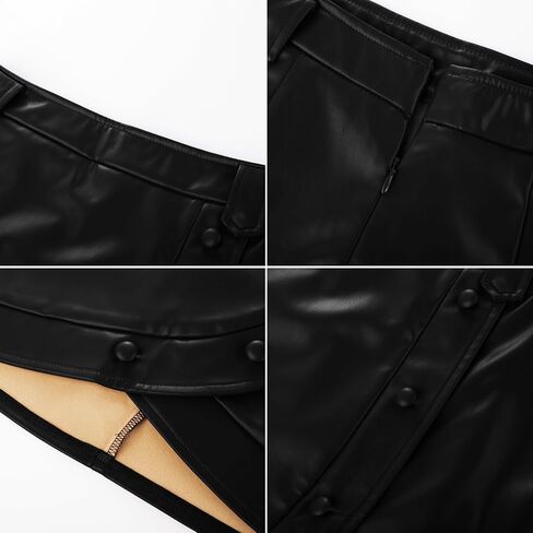 Belle Poque Women Faux Leather Skirt High Waisted Button Decro Wrap Mini Short Pencil Bodycon Skirts in Saudi Arabia