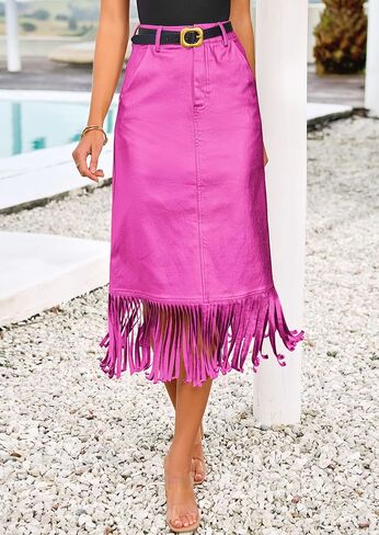 PRETTYGARDEN Women's Metallic Midi Party Skirt Casual High Waisted Fringe Shiny Y2K Long Pencil Skirts Fall Clothes in Saudi Arabia