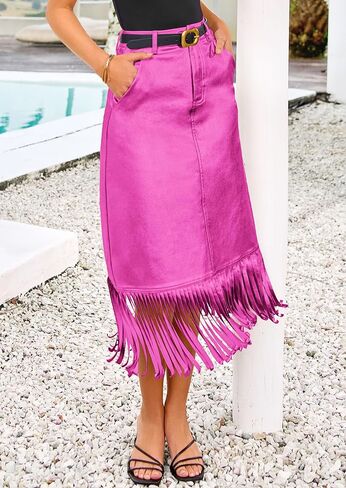 PRETTYGARDEN Women's Metallic Midi Party Skirt Casual High Waisted Fringe Shiny Y2K Long Pencil Skirts Fall Clothes in Saudi Arabia