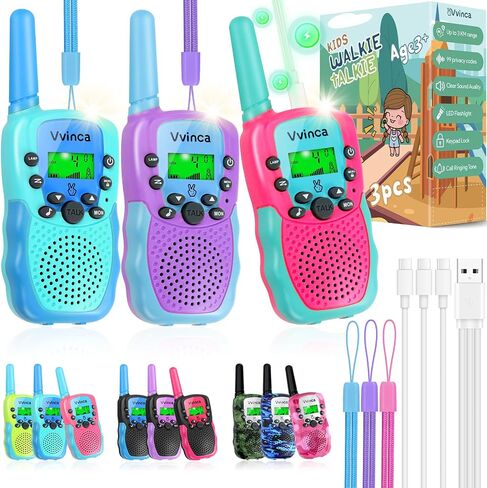 Vvinca Walkie Talkies for Kids Rechargeable 3 Pack, Toys for Boys Girls Age 3-13 Ourdoor Camping Birthday Gift, 3KM Long Range Walkie-Talkie 2 Way Radios 22 CH VOX with Li-ion Battery Flashlight in Saudi Arabia