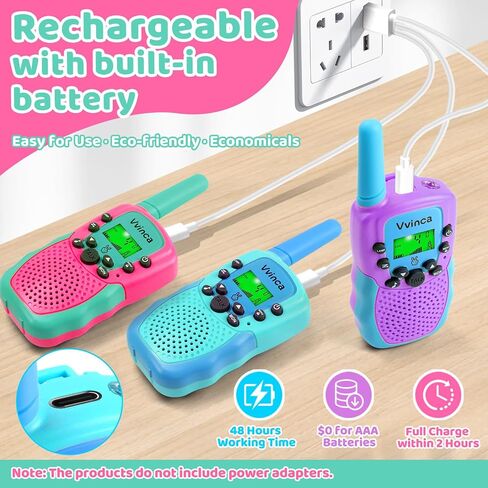 Vvinca Walkie Talkies for Kids Rechargeable 3 Pack, Toys for Boys Girls Age 3-13 Ourdoor Camping Birthday Gift, 3KM Long Range Walkie-Talkie 2 Way Radios 22 CH VOX with Li-ion Battery Flashlight in Saudi Arabia
