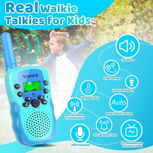 Vvinca Walkie Talkies for Kids Rechargeable 3 Pack, Toys for Boys Girls Age 3-13 Ourdoor Camping Birthday Gift, 3KM Long Range Walkie-Talkie 2 Way Radios 22 CH VOX with Li-ion Battery Flashlight in Saudi Arabia