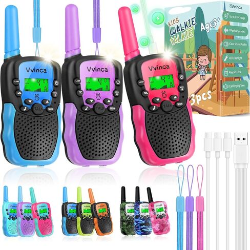 Vvinca Walkie Talkies for Kids Rechargeable 3 Pack, Toys for Boys Girls Age 3-13 Ourdoor Camping Birthday Gift, 3KM Long Range Walkie-Talkie 2 Way Radios 22 CH VOX with Li-ion Battery Flashlight in Saudi Arabia