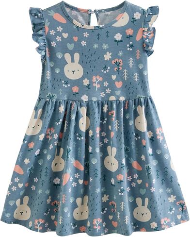 Girls Dresses,Ruffle Sleeves Dresses for Girls Cotton Casual,Back to School Outfits for Girls in Kuwait