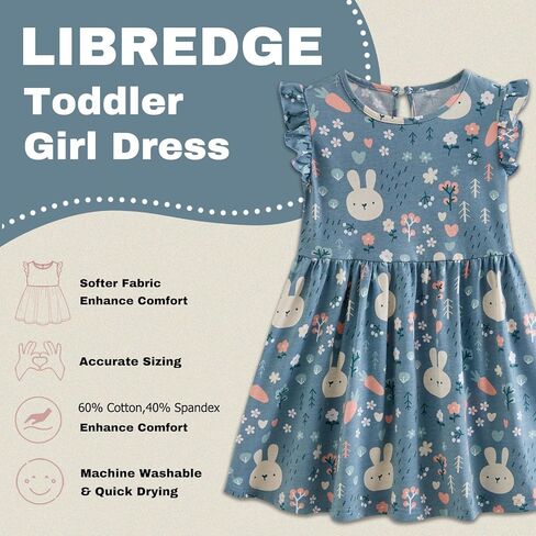 Girls Dresses,Ruffle Sleeves Dresses for Girls Cotton Casual,Back to School Outfits for Girls in Kuwait