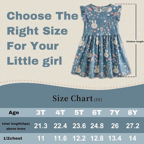 Girls Dresses,Ruffle Sleeves Dresses for Girls Cotton Casual,Back to School Outfits for Girls in Kuwait