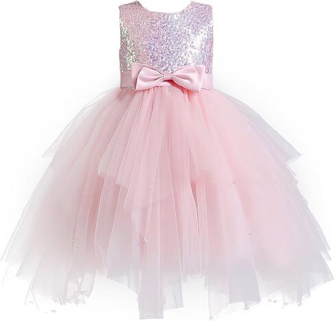 Girls Tutu Sequin Dress Sparkly Tulle Puffy Flower Girl Dress Toddler Girl Dress for Party Wedding Birthday 3-12Y in Saudi Arabia