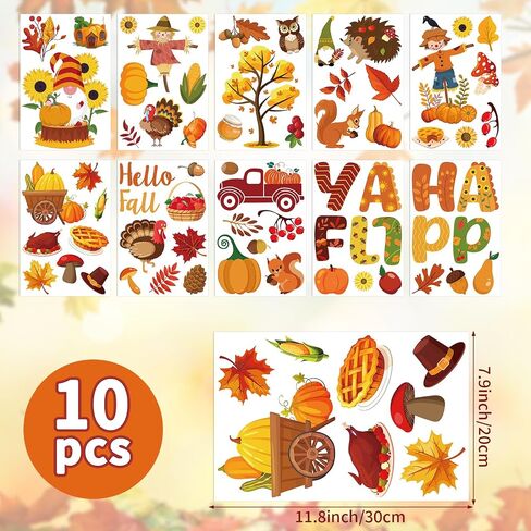 Hooqict 10 Sheets Fall Window Clings Happy Fall Window Stickers Truck Pumpkin Maple Leaves Autumn Window Clings for Thanksgiving Harvest Party Decorations Home Window Glass Decals in Saudi Arabia