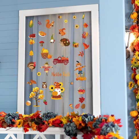 Hooqict 10 Sheets Fall Window Clings Happy Fall Window Stickers Truck Pumpkin Maple Leaves Autumn Window Clings for Thanksgiving Harvest Party Decorations Home Window Glass Decals in Saudi Arabia