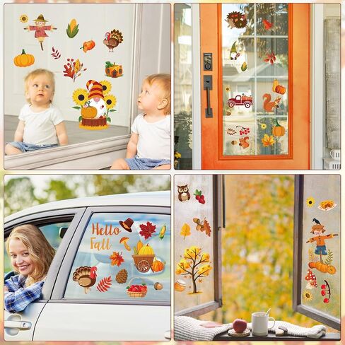 Hooqict 10 Sheets Fall Window Clings Happy Fall Window Stickers Truck Pumpkin Maple Leaves Autumn Window Clings for Thanksgiving Harvest Party Decorations Home Window Glass Decals in Saudi Arabia