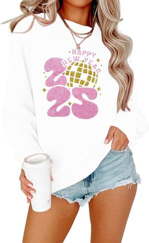 KIDDAD سنة جديدة سعيدة 2025 بلوزات النساء حفلة رأس السنة البلوز عيد ميلاد سعيد عطلة كم طويل البلوز القمم in Kuwait