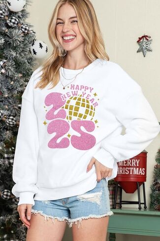 KIDDAD سنة جديدة سعيدة 2025 بلوزات النساء حفلة رأس السنة البلوز عيد ميلاد سعيد عطلة كم طويل البلوز القمم in Kuwait