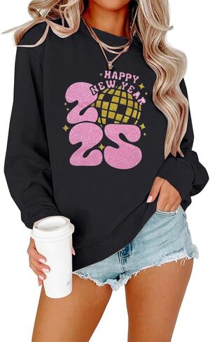 KIDDAD Happy New Year 2025 Sweatshirts Women New Years Party Sweatshirt Merry Christmas Holiday Long Sleeve Pullover Tops in Kuwait