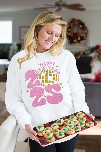 KIDDAD سنة جديدة سعيدة 2025 بلوزات النساء حفلة رأس السنة البلوز عيد ميلاد سعيد عطلة كم طويل البلوز القمم in Kuwait