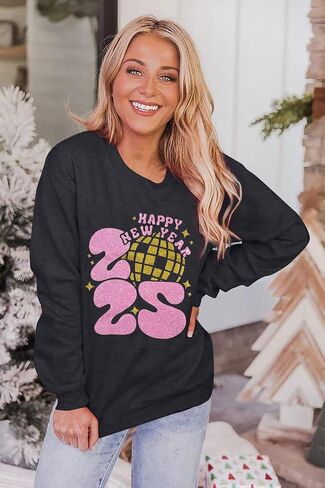 KIDDAD Happy New Year 2025 Sweatshirts Women New Years Party Sweatshirt Merry Christmas Holiday Long Sleeve Pullover Tops in Kuwait