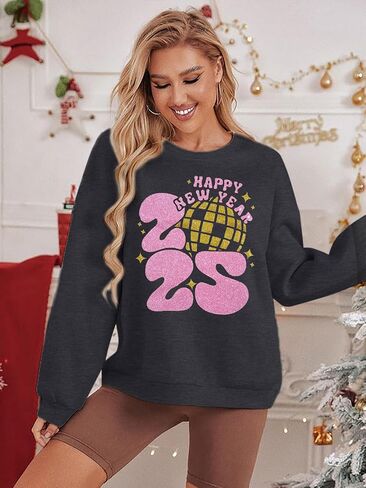 KIDDAD Happy New Year 2025 Sweatshirts Women New Years Party Sweatshirt Merry Christmas Holiday Long Sleeve Pullover Tops in Kuwait