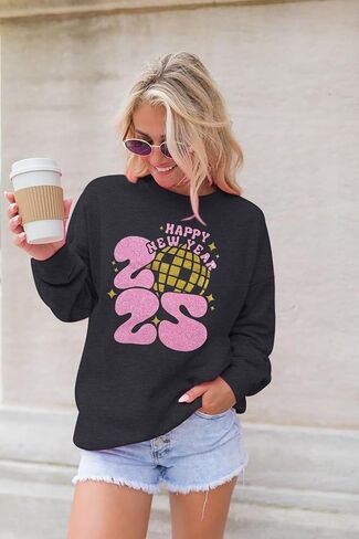 KIDDAD Happy New Year 2025 Sweatshirts Women New Years Party Sweatshirt Merry Christmas Holiday Long Sleeve Pullover Tops in Kuwait