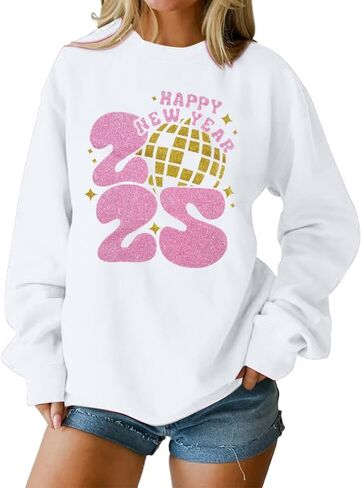 KIDDAD سنة جديدة سعيدة 2025 بلوزات النساء حفلة رأس السنة البلوز عيد ميلاد سعيد عطلة كم طويل البلوز القمم in Kuwait