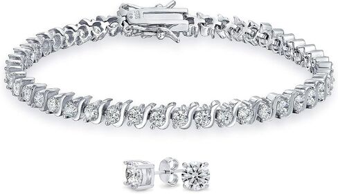 Traditional Bridal Jewelry Set 15CTW AAA CZ Round Solitaire Swirl S Wave Link Tennis Bracelet For Women Wedding Yellow 14k Gold Plated .925 Sterling Silver Rhodium in Saudi Arabia