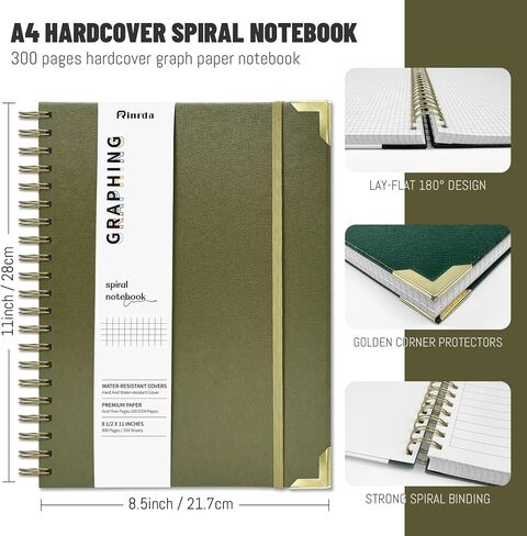 Graph Paper Spiral Journal Notebook 8.5x11 300 Pages A4 Hardcover Graphing Notebook for Writing,Engineering with 100GSM Thick Graphing Paper,Journal for Women & Men Dark Green Spiral Journal For School,Office,Study and Notes in Saudi Arabia