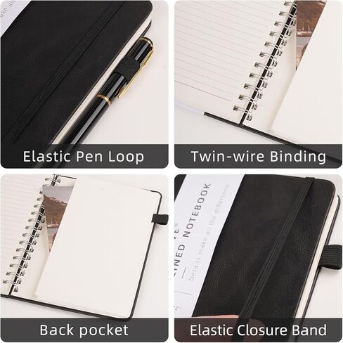 Lined Spiral Notebook Journal for Women Men 160 Pages A5 College Ruled Hardcover Leather with Pen Holder Notebook Journals for Note Taking Work Black in Saudi Arabia